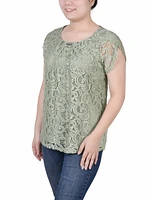 Ny Collection Petite Lace Petal Short Sleeve Top