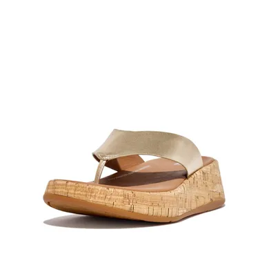 FitFlop Women's F-Mode Metallic Leather and Cork Flatform Toe Post Sandals