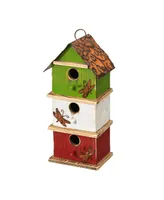 Glitzhome 13.75" H Three-Tiered Distressed Solid Wood Birdhouse