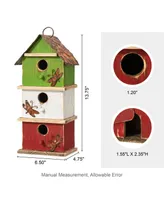 Glitzhome 13.75" H Three-Tiered Distressed Solid Wood Birdhouse