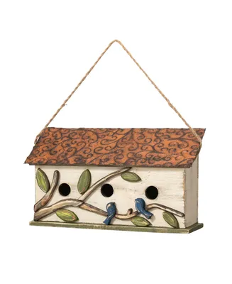 Glitzhome 15.75" L Oversized Washed Distressed Solid Wood Cottage Birdhouse with 3D Tree and Bird