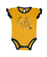 Girls Newborn and Infant Navy, Gold West Virginia Mountaineers Too Much Love Two-Piece Bodysuit Set