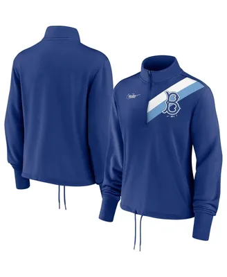 Women's Nike Royal Brooklyn Dodgers Cooperstown Collection Rewind Stripe Performance Half-Zip Pullover