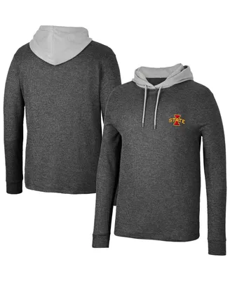 Men's Colosseum Black Iowa State Cyclones Ballot Waffle-Knit Thermal Long Sleeve Hoodie T-shirt