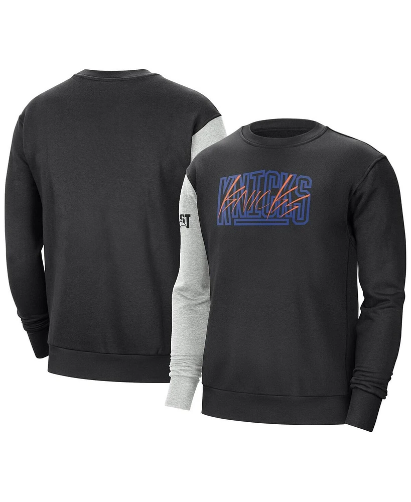 Men's Nike Black, Heather Gray New York Knicks Courtside Versus Force & Flight Pullover Sweatshirt