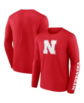 Men's Fanatics Red Nebraska Huskers Double Time 2-Hit Long Sleeve T-shirt