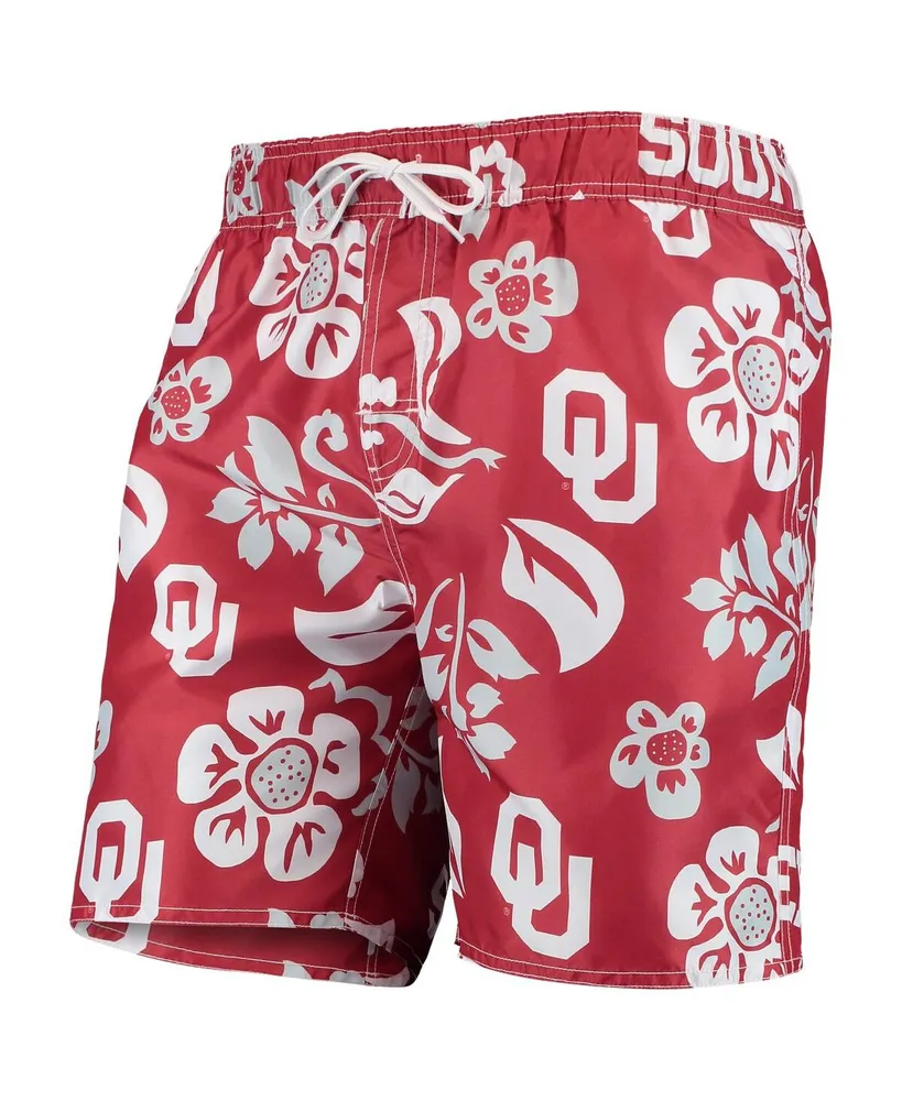 Men's Wes & Willy Crimson Oklahoma Sooners Floral Volley Swim Trunks