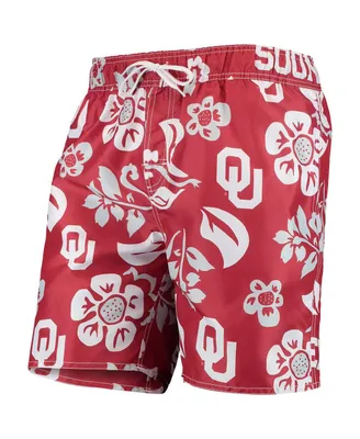 Men's Wes & Willy Crimson Oklahoma Sooners Floral Volley Swim Trunks