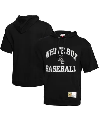 Men's Mitchell & Ness Black Chicago White Sox Cooperstown Collection Washed Fleece Pullover Short Sleeve Hoodie