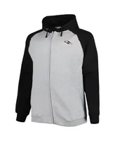 Men's Heather Gray Baltimore Ravens Big and Tall Fleece Raglan Full-Zip Hoodie Jacket