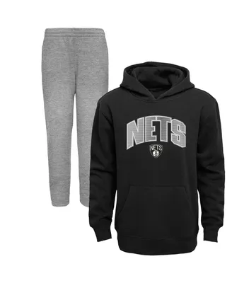 Preschool Boys Black, Heather Gray Brooklyn Nets Double Up Pullover Hoodie and Pants Set