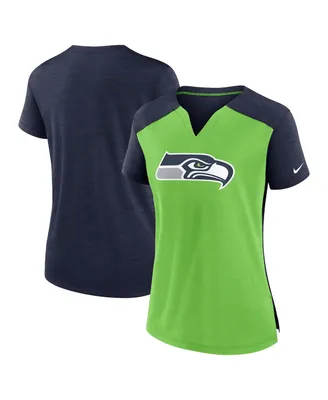 Women's Nike Neon Green, College Navy Seattle Seahawks Impact Exceed Performance Notch Neck T-shirt