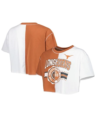 Women's ZooZatz Texas Orange, White Texas Longhorns Colorblock Cropped T-shirt