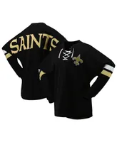 Women's Fanatics Black New Orleans Saints Spirit Jersey Lace-Up V-Neck Long Sleeve T-shirt