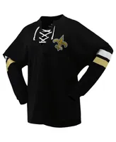 Women's Fanatics Black New Orleans Saints Spirit Jersey Lace-Up V-Neck Long Sleeve T-shirt