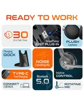 Delton 35X Noise Cancelling 2-Earpiece Computer Headset w/ Auto Pairing Usb Dongle and Charging Dock