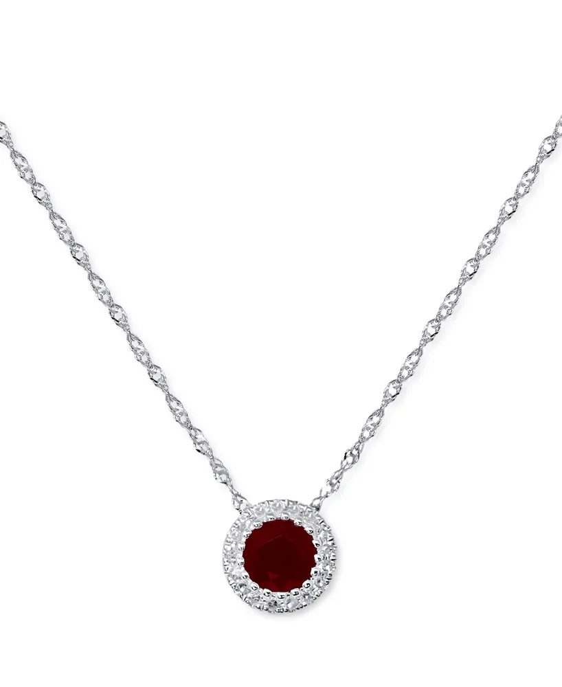 Sapphire ( 3/8 ct. t.w.) & Diamond Accent Pendant Necklace in 14k White Gold, 16" + 2" extender (Also Available in Emerald & Ruby)