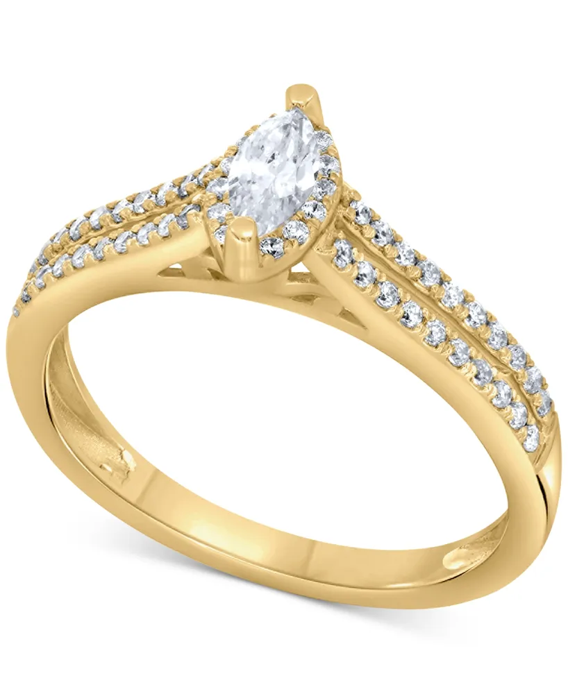 Diamond Marquise Double Row Halo Engagement Ring (1/2 ct. t.w.) in 14k White, Yellow or Rose Gold