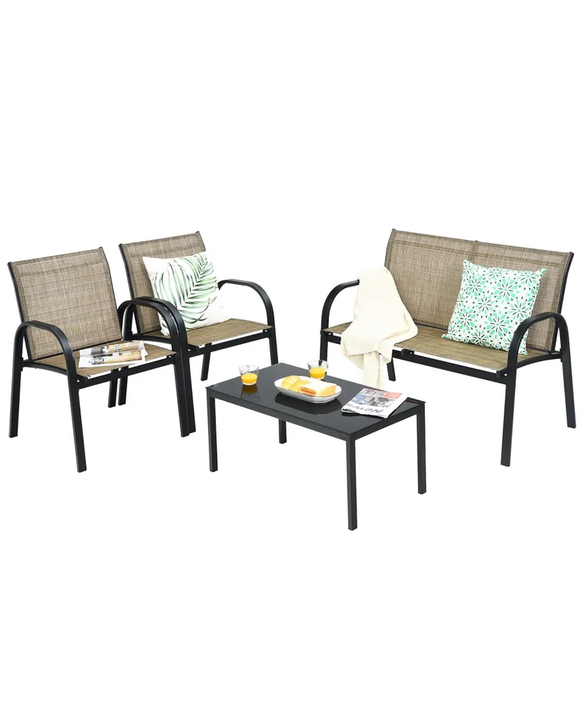 Costway 4 Pcs Patio Furniture Set Sofa Coffee Table Steel Frame Garden