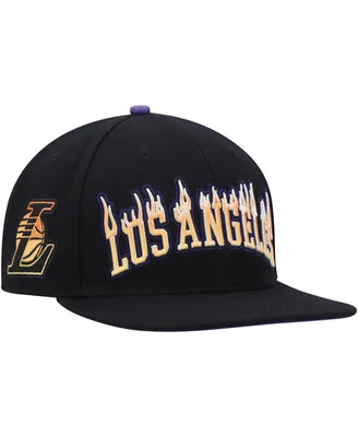 Men's Pro Standard Los Angeles Lakers Black Flames Snapback Hat