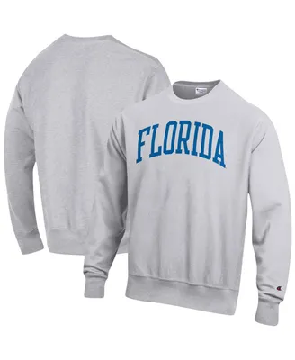 Men's Champion Heathered Gray Florida Gators Big and Tall Reverse Weave Fleece Crewneck Pullover Sweatshirt