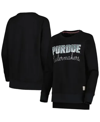 Women's Pressbox Black Purdue Boilermakers Steamboat Animal Print Raglan Pullover Sweatshirt
