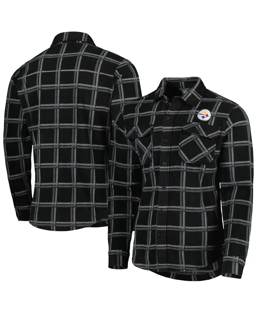 Men's Antigua Black Pittsburgh Steelers Industry Flannel Button-Up Shirt Jacket