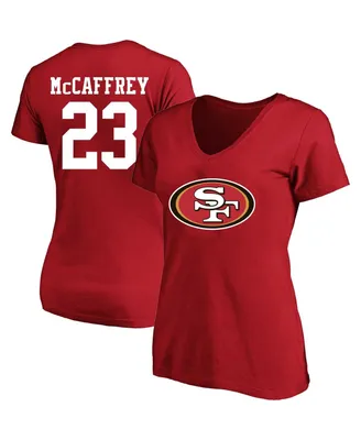 Women's Fanatics Christian McCaffrey Scarlet San Francisco 49ers Plus Player Name and Number V-Neck T-shirt