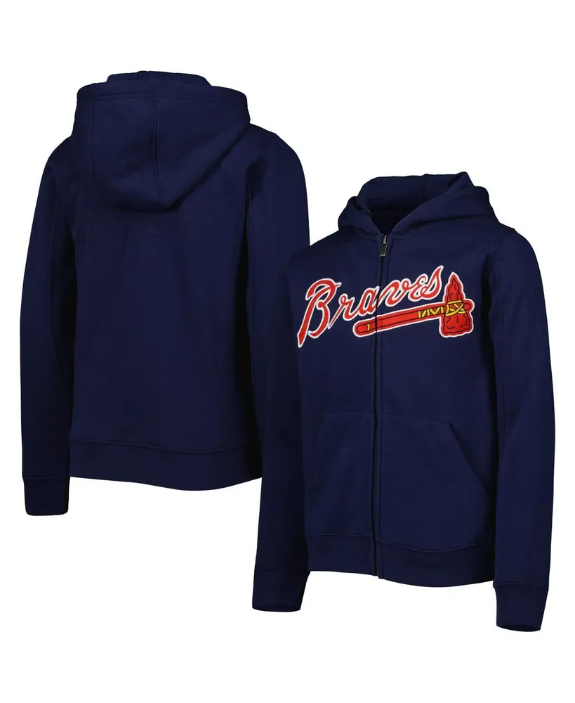 Big Boys and Girls Navy Atlanta Braves Wordmark Full-Zip Fleece Hoodie