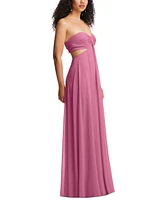 Dessy Collection Women's Strapless Empire Waist Cutout Maxi Dress with Covered Button Detail