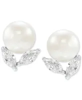 Arabella Cultured Freshwater Pearl (8mm) & Cubic Zirconia Stud Earrings in Sterling Silver