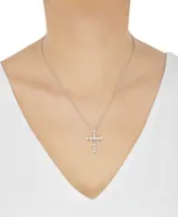 Arabella Sterling Silver White Cubic Zirconia Cross Pendant Necklace (1-1/2 ct. t.w.)