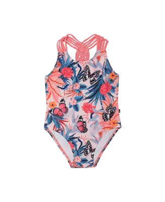 Girl Printed One Piece Swimsuit Pink & Blue Butterflies - Toddler|Child