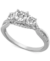 Diamond Three Stone Twist Shank Ring (1 ct. t.w.) in 14k White Gold