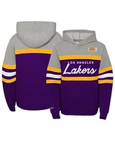 Big Boys Mitchell & Ness Heather Gray, Purple Los Angeles Lakers Hardwood Classics Head Coach Pullover Hoodie