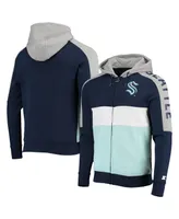 Men's Starter Deep Sea Blue, Blue Seattle Kraken Playoffs Color Block Full-Zip Hoodie