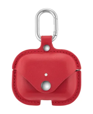 WITHit Red Leather AirPods Case with Silver-Tone Snap Closure and Carabiner Clip - Red, Silver