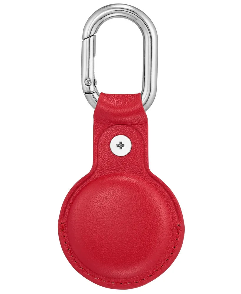 WITHit Red Leather Apple AirTag Case with Silver-Tone Carabiner Clip - Red, Silver