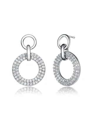 Genevive Sterling Silver White gold Plated Cubic Zirconia Solitaire with Halo Drop Earrings