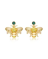 Genevive Sterling Silver 14K Gold Plated Yellow Cubic Zirconia Bee Stud Butterfly Earrings