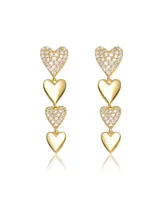 Genevive Sterling Silver 14k Yellow Gold Plated with Cubic Zirconia Double Stampato Heart Dangle Earrings