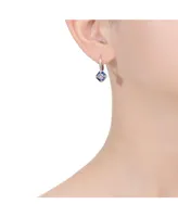 Genevive Sterling Silver White Gold Plated and Blue Cubic Zirconia Leverback Earrings