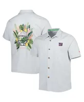 Men's Tommy Bahama Gray New York Giants Coconut Point Frondly Fan Camp IslandZone Button-Up Shirt