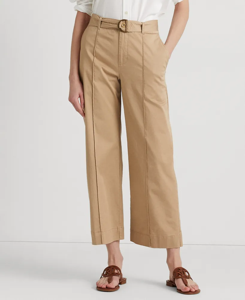 Lauren Ralph Micro-Sanded Twill Belted Wide-Leg Pants