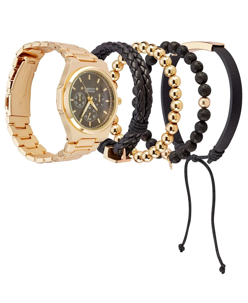 American Exchange Men's Gold-Tone Metal Alloy Bracelet Watch 52mm Gift Set