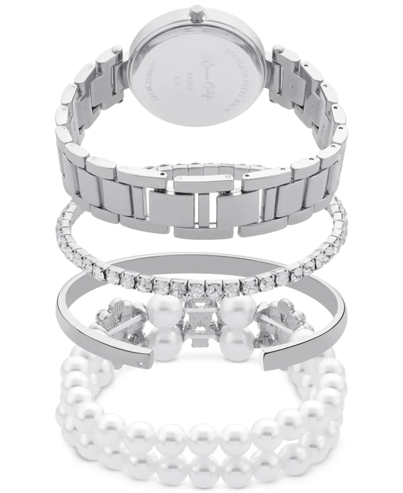 Jessica Carlyle Women's Silver-Tone Metal Alloy Bracelet Watch 34mm Gift Set