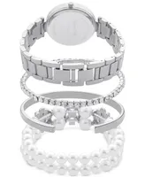 Jessica Carlyle Women's Silver-Tone Metal Alloy Bracelet Watch 34mm Gift Set