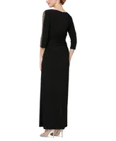 Sl Fashions Petite Ruched 3/4-Sleeve Gown