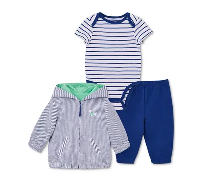 Little Me Baby Boys Puppy Hoodie, Bodysuit, and Pants, 3 Piece Set