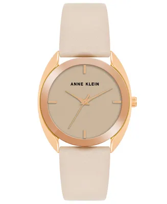 Anne Klein Women's Three Hand Quartz Blush Pink Genuine Leather Watch, 34mm